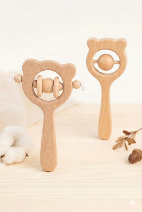 Hochet Bébé en Bois Naturel