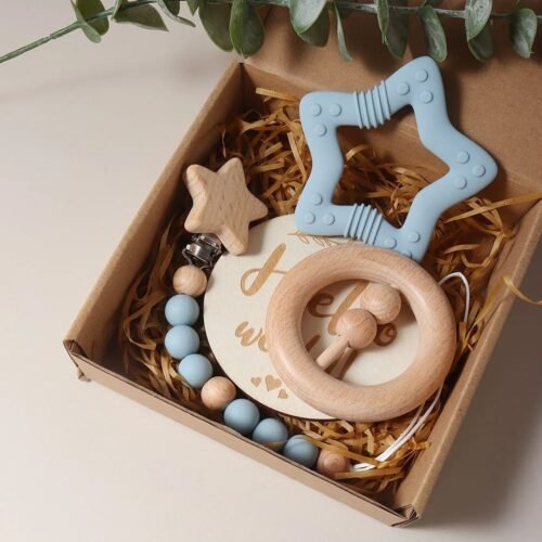 Coffret cadeau naissance en bois & silicone