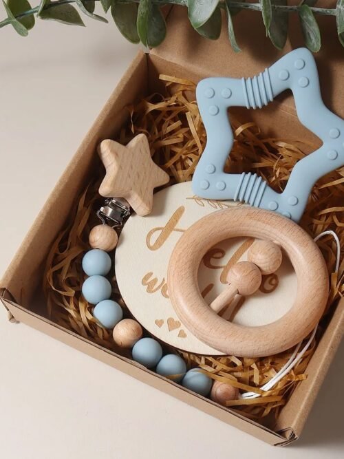 Coffret cadeau naissance en bois & silicone