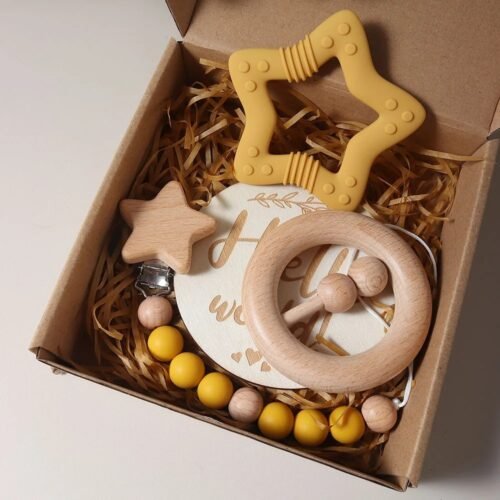 Coffret cadeau naissance en bois & silicone