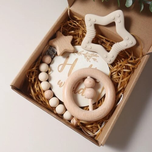 Coffret cadeau naissance en bois & silicone